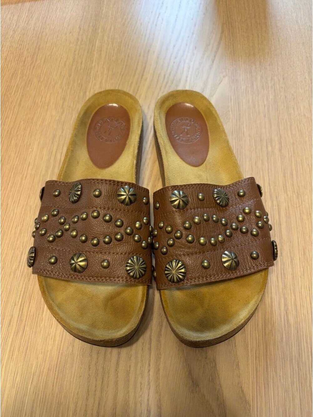 Penelope Chilvers Brown Leather Studded Slide Sandals EU 39 US 8